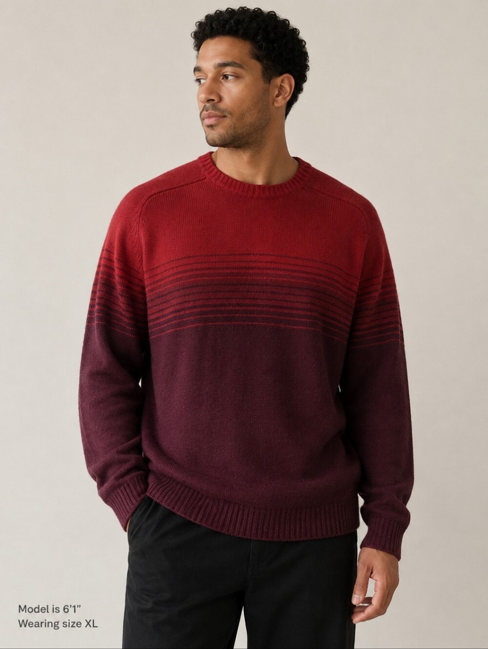 Eddie Bauer 100% Lambswool Red Burgundy Crewneck Sweater Men's Size XL